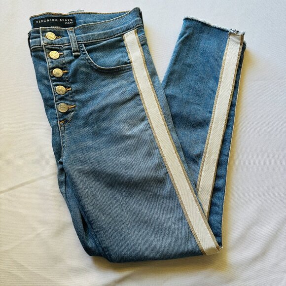 Veronica Beard Denim - Veronica Beard Jeans Debbie 10" Skinny Women's 26/2 Grotto Tuxedo Stripe Button